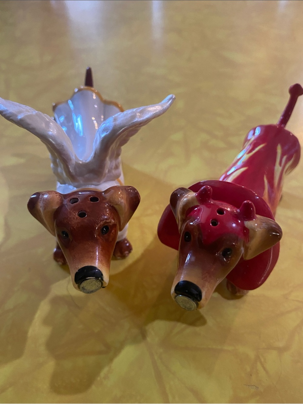Ceramic Dachshund Salt and Pepper Shaker Set - Red and White